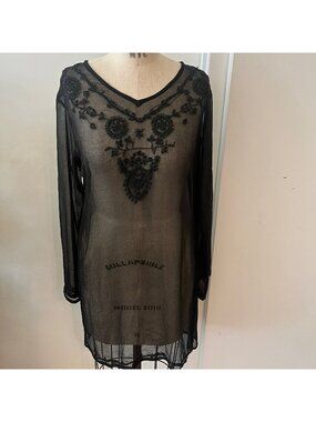 POSITANO Black Sheer Embroidered Tunic/Cover-Up Size 1 (Small)
